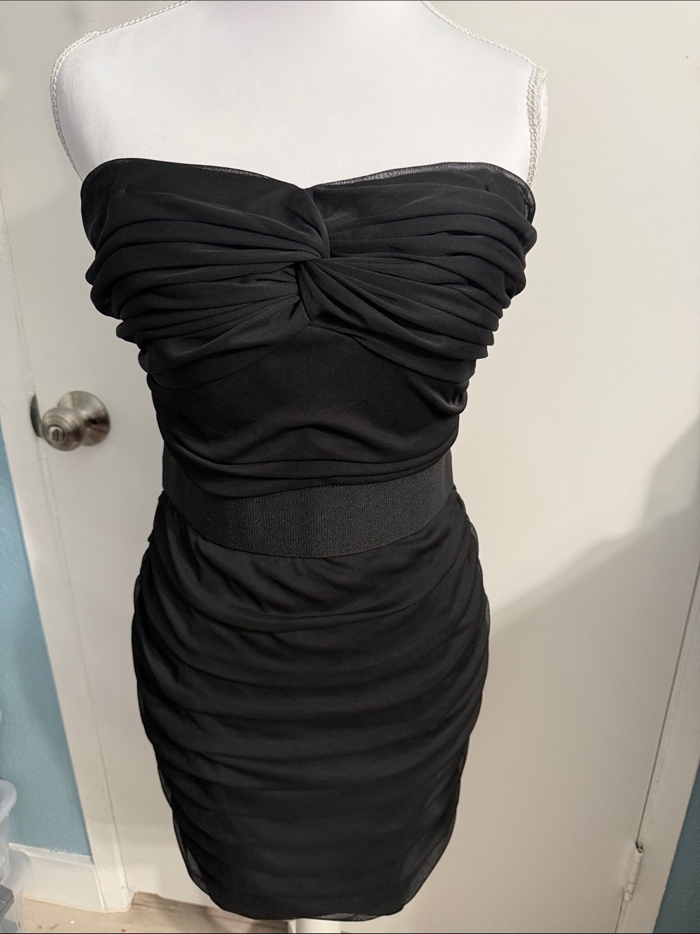 Strapless Black Ruched Cocktail Dress